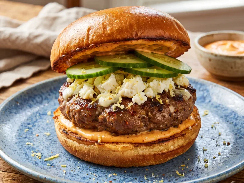 Simple Feta & Sriracha Beef Burger
