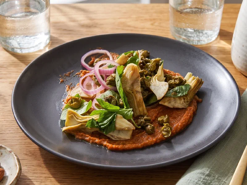 Seared Artichoke with Almond Paste