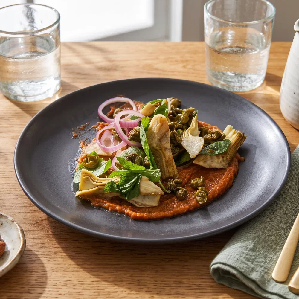 Seared Artichoke with Almond Paste